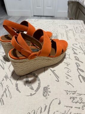 Nine West Orange Suede Espadrille Wedges